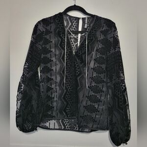 Yoana Baraschi Mesh Sheer Burnout Velvet Blouse Size XS Black